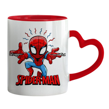 Spiderman flying, Κούπα καρδιά χερούλι κόκκινη, κεραμική, 330ml