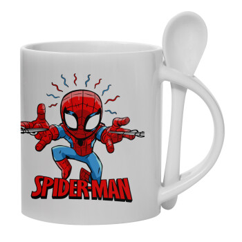 Spiderman flying, Κούπα, κεραμική με κουταλάκι, 330ml (1 τεμάχιο)