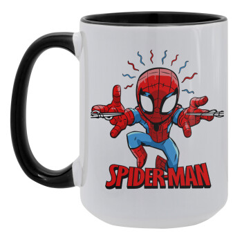 Spiderman flying, Κούπα Mega 15oz, κεραμική Μαύρη, 450ml