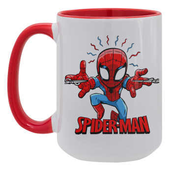 Spiderman flying, Κούπα Mega 15oz, κεραμική Κόκκινη, 450ml