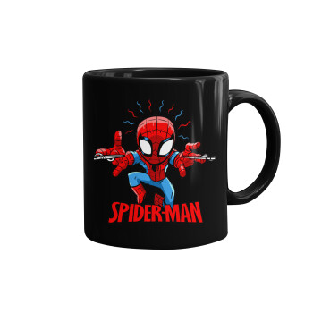 Spiderman flying, Mug black, ceramic, 330ml