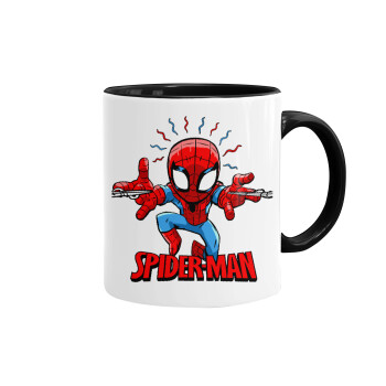 Spiderman flying, Κούπα χρωματιστή μαύρη, κεραμική, 330ml