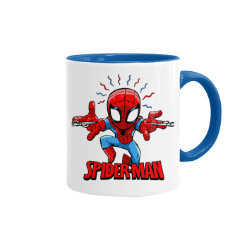 Spiderman flying, Κούπα χρωματιστή μπλε, κεραμική, 330ml