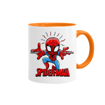 Spiderman flying, Κούπα χρωματιστή πορτοκαλί, κεραμική, 330ml