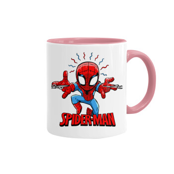 Spiderman flying, Κούπα χρωματιστή ροζ, κεραμική, 330ml