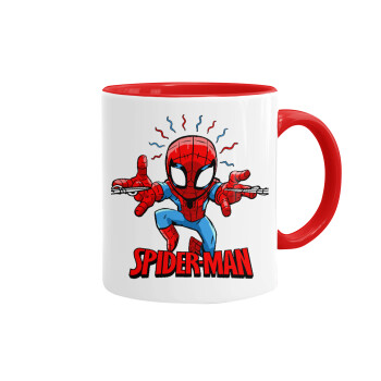 Spiderman flying, Κούπα χρωματιστή κόκκινη, κεραμική, 330ml