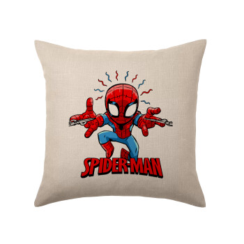 Spiderman flying, Μαξιλάρι καναπέ ΛΙΝΟ 40x40cm περιέχεται το  γέμισμα