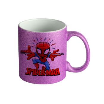 Spiderman flying, Κούπα Μωβ Glitter που γυαλίζει, κεραμική, 330ml