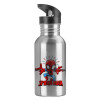 Water bottle Silver with straw, stainless steel 600ml