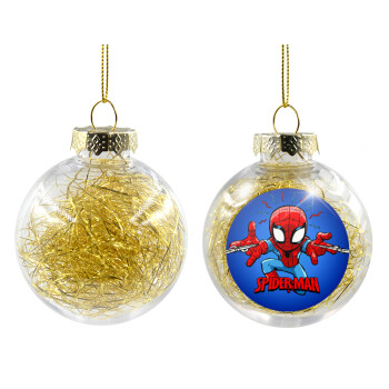 Spiderman flying, Χριστουγεννιάτικη μπάλα δένδρου διάφανη με χρυσό γέμισμα 8cm