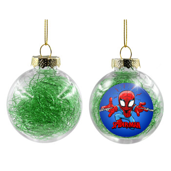 Spiderman flying, Χριστουγεννιάτικη μπάλα δένδρου διάφανη με πράσινο γέμισμα 8cm