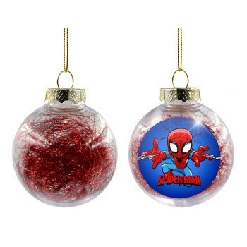 Spiderman flying, Χριστουγεννιάτικη μπάλα δένδρου διάφανη με κόκκινο γέμισμα 8cm