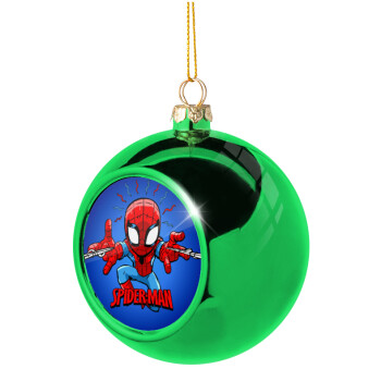 Spiderman flying, Χριστουγεννιάτικη μπάλα δένδρου Πράσινη 8cm