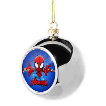 Spiderman flying, Χριστουγεννιάτικη μπάλα δένδρου Ασημένια 8cm