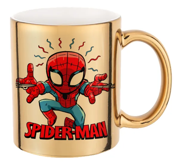 Spiderman flying — Mug ceramic, gold mirror, 330ml