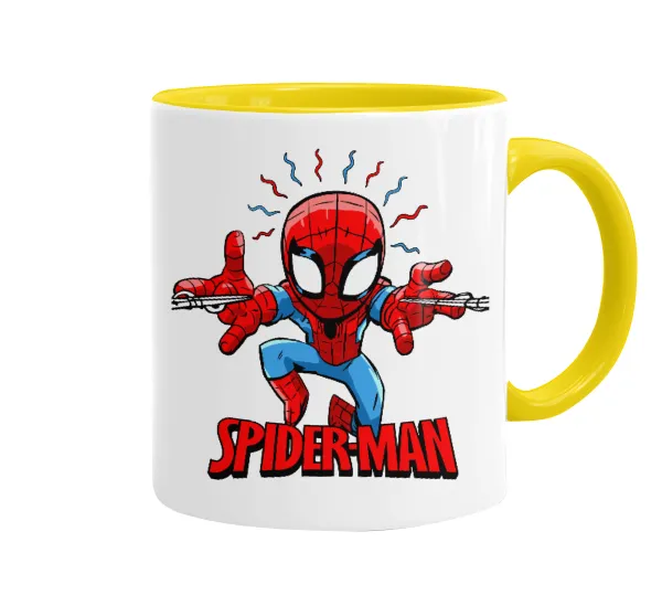 Spiderman flying — Mug colored yellow, ceramic, 330ml