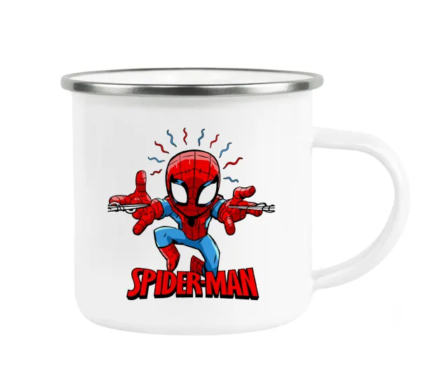 Spiderman flying — Metallic enamel cup white 360ml