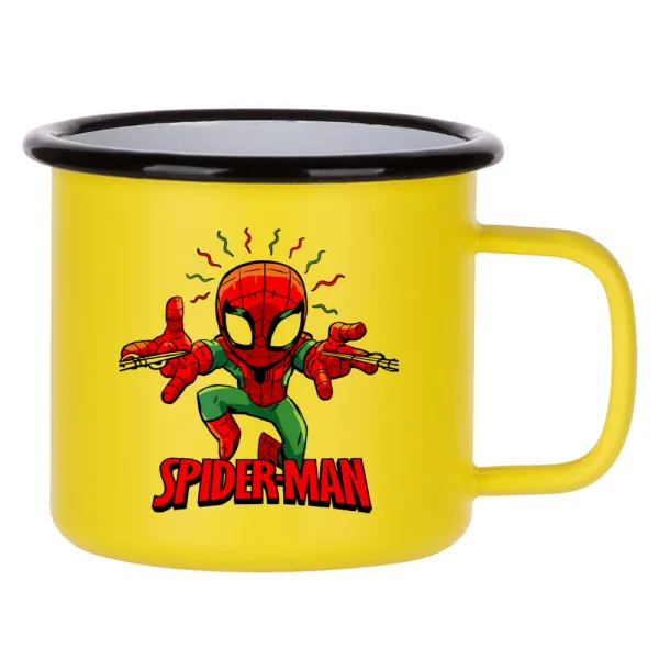 Spiderman flying — Κούπα Μεταλλική εμαγιέ ΜΑΤ Κίτρινη 360ml