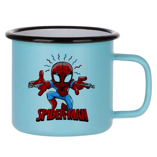 Spiderman flying — Κούπα Μεταλλική εμαγιέ ΜΑΤ σιέλ 360ml