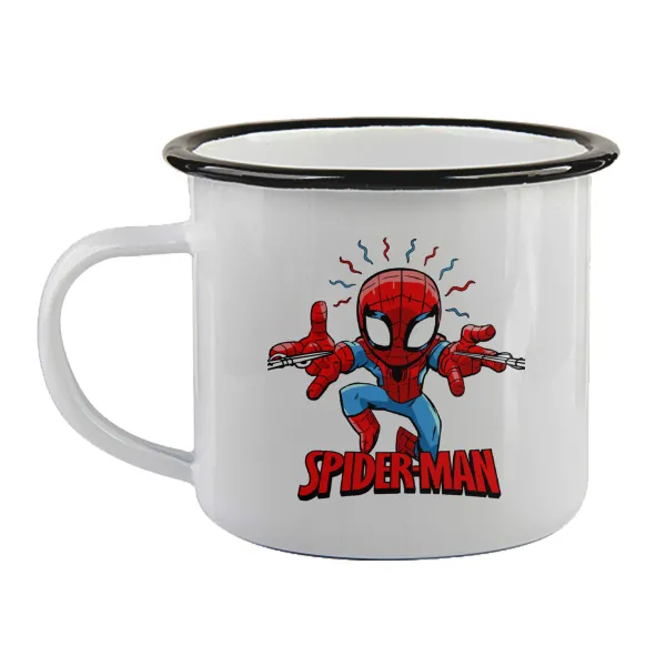 Spiderman flying — Enamel mug with black rim, 360ml