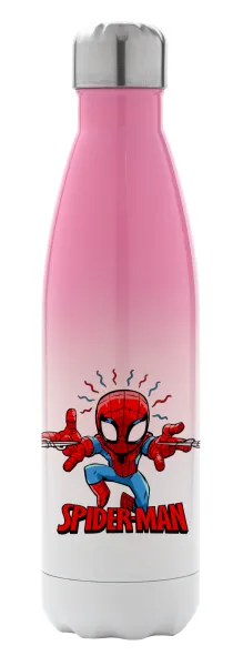 Spiderman flying — Μεταλλικό παγούρι θερμός Ροζ/Λευκό (Stainless steel), διπλού τοιχώματος, 500ml
