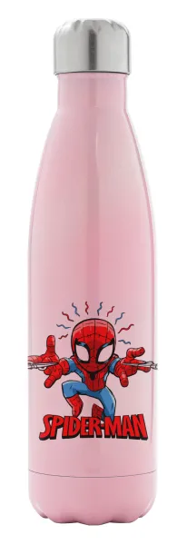 Spiderman flying — Metal mug thermos Pink Iridiscent (Stainless steel), double wall, 500ml