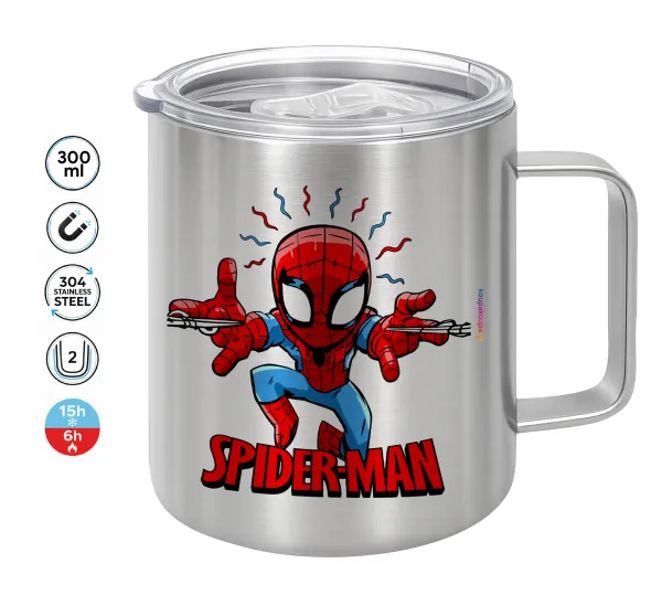 Spiderman flying — Double-walled stainless steel mug 300ml with temperature-retaining lid