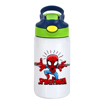 Spiderman flying, Παιδικό παγούρι θερμό, ανοξείδωτο, με καλαμάκι ασφαλείας, πράσινο/μπλε (350ml)