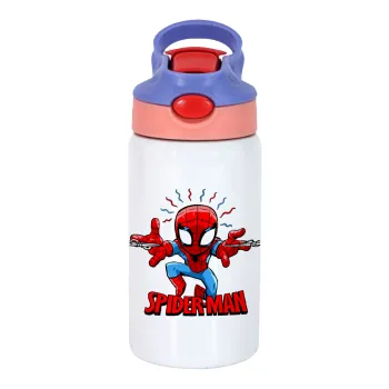 Spiderman flying, Παιδικό παγούρι θερμό, ανοξείδωτο, με καλαμάκι ασφαλείας, ροζ/μωβ (350ml)