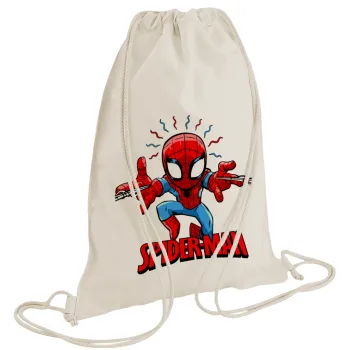 Spiderman flying, Τσάντα πλάτης πουγκί GYMBAG natural (28x40cm)