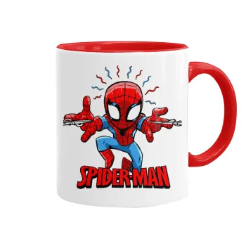 Spiderman flying, Κούπα χρωματιστή κόκκινη, κεραμική, 330ml