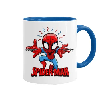 Spiderman flying, Mug colored blue, ceramic, 330ml