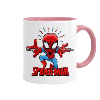 Spiderman flying, Κούπα χρωματιστή ροζ, κεραμική, 330ml