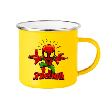 Spiderman flying, Yellow Enamel Metallic Cup 360ml