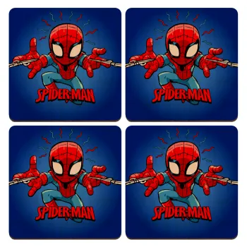 Spiderman flying, ΣΕΤ x4 Σουβέρ ξύλινα τετράγωνα plywood (9cm)