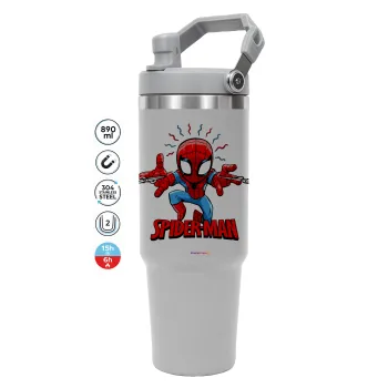 Spiderman flying, ΓΚΡΙ χρώματος Θερμός Ανοξείδωτο 890ml (30oz) με χερούλι