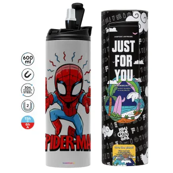 Spiderman flying, Tumbler ποτήρι θερμό ΓΚΡΙ από ανοξείδωτο ατσάλι 600ml