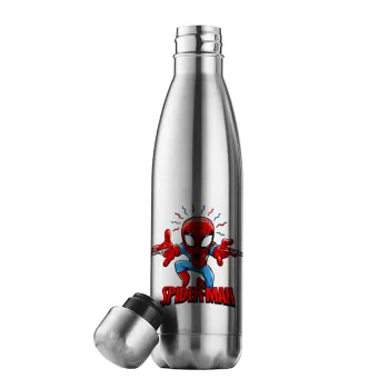 Spiderman flying, Μεταλλικό παγούρι θερμός Inox (Stainless steel), διπλού τοιχώματος, 500ml