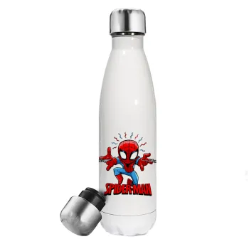 Spiderman flying, Μεταλλικό παγούρι θερμός Λευκό (Stainless steel), διπλού τοιχώματος, 500ml