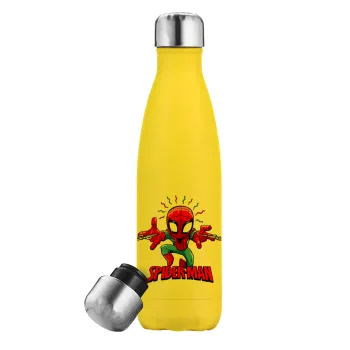 Spiderman flying, Yellow Stainless Steel Metallic Thermos, double-walled, 500ml