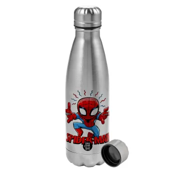 Spiderman flying, Metallic water bottle, stainless steel, 750ml
