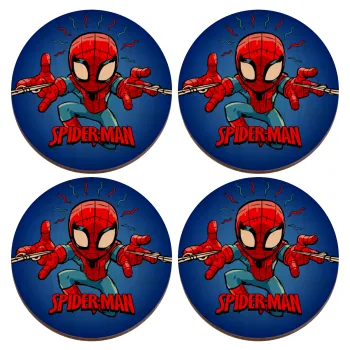 Spiderman flying, ΣΕΤ x4 Σουβέρ ξύλινα στρογγυλά plywood (9cm)
