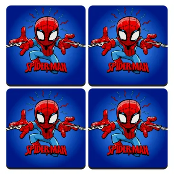 Spiderman flying, ΣΕΤ 4 Σουβέρ ξύλινα τετράγωνα (9cm)