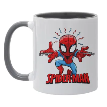 Spiderman flying, Κούπα χρωματιστή γκρι, κεραμική, 330ml