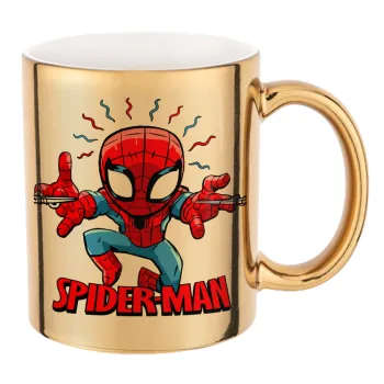 Spiderman flying, Κούπα κεραμική, χρυσή καθρέπτης, 330ml