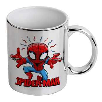 Spiderman flying, Mug ceramic, silver mirror, 330ml