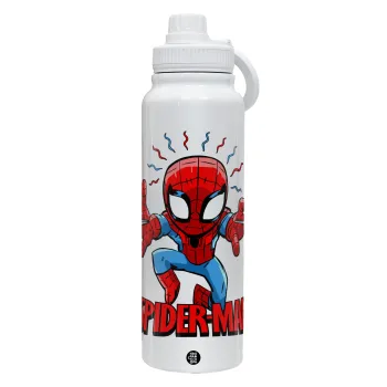 Spiderman flying, Θερμός 1L Ανοξείδωτο με Βάση Κινητού & Διπλά Τοιχώματα