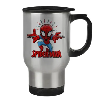 Spiderman flying, Stainless steel travel mug with lid, double wall 450ml