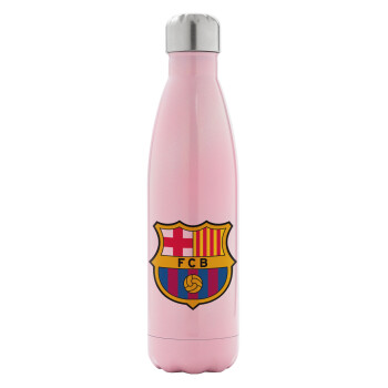 Barcelona FC, Μεταλλικό παγούρι θερμός Ροζ Ιριδίζον (Stainless steel), διπλού τοιχώματος, 500ml