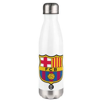Barcelona FC, Μεταλλικό παγούρι θερμός Λευκό (Stainless steel), διπλού τοιχώματος, 500ml